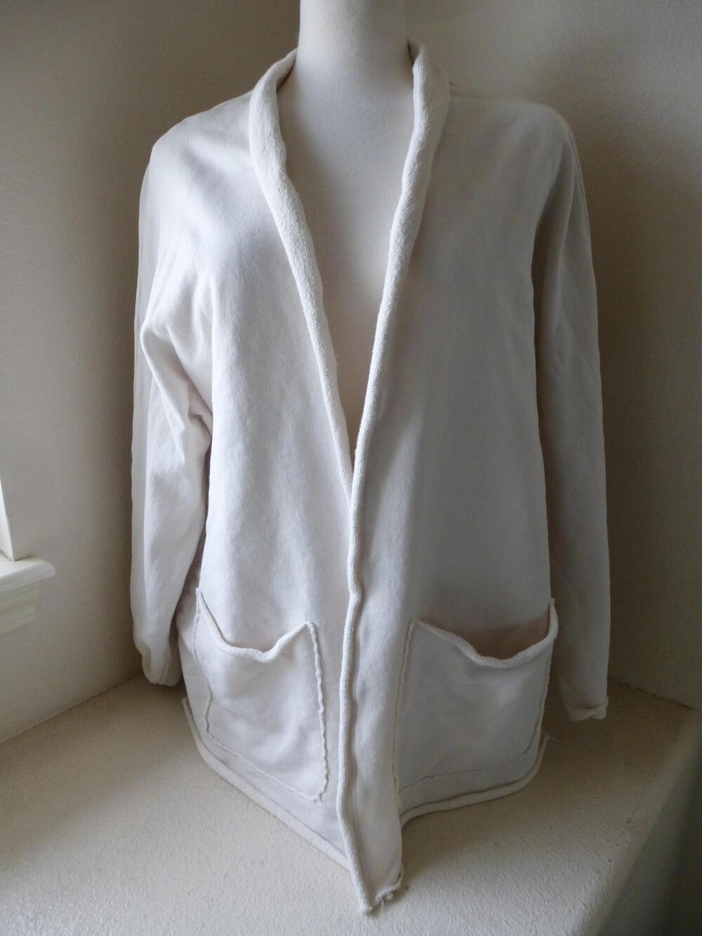 Frank & Eileen Cardigan Medium Beach White French Terry Open Pocket Minimalist